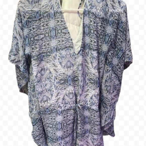 BCBGeneration Dark Wave Wing Sleeve Drawstring V Neck Romper Blue/Black Size S - Picture 7 of 9